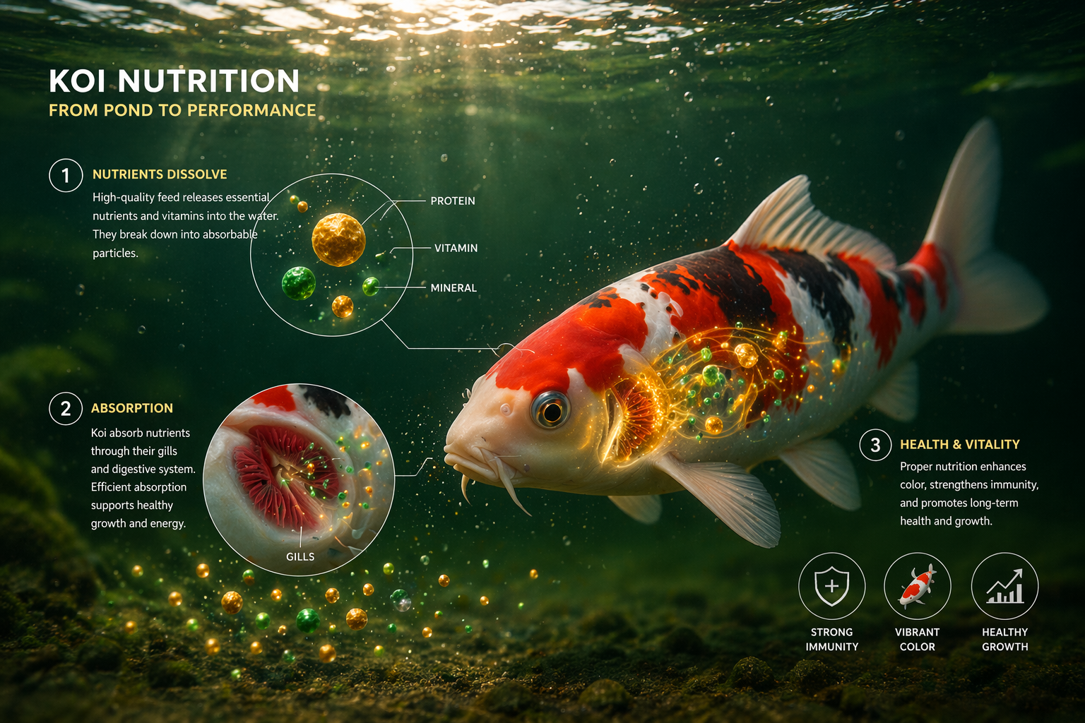 Three Color Koi Carp Feed By Inch Gold
